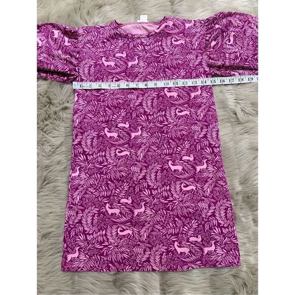 J Crew Crewcuts Girls Forest Print Fuschia Picado Puff Sleeve Dress Medium - Picture 7 of 9